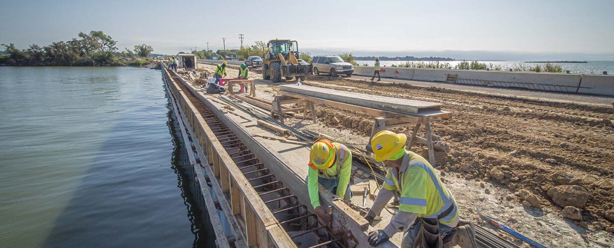 construction workers on SH 334 Bridge