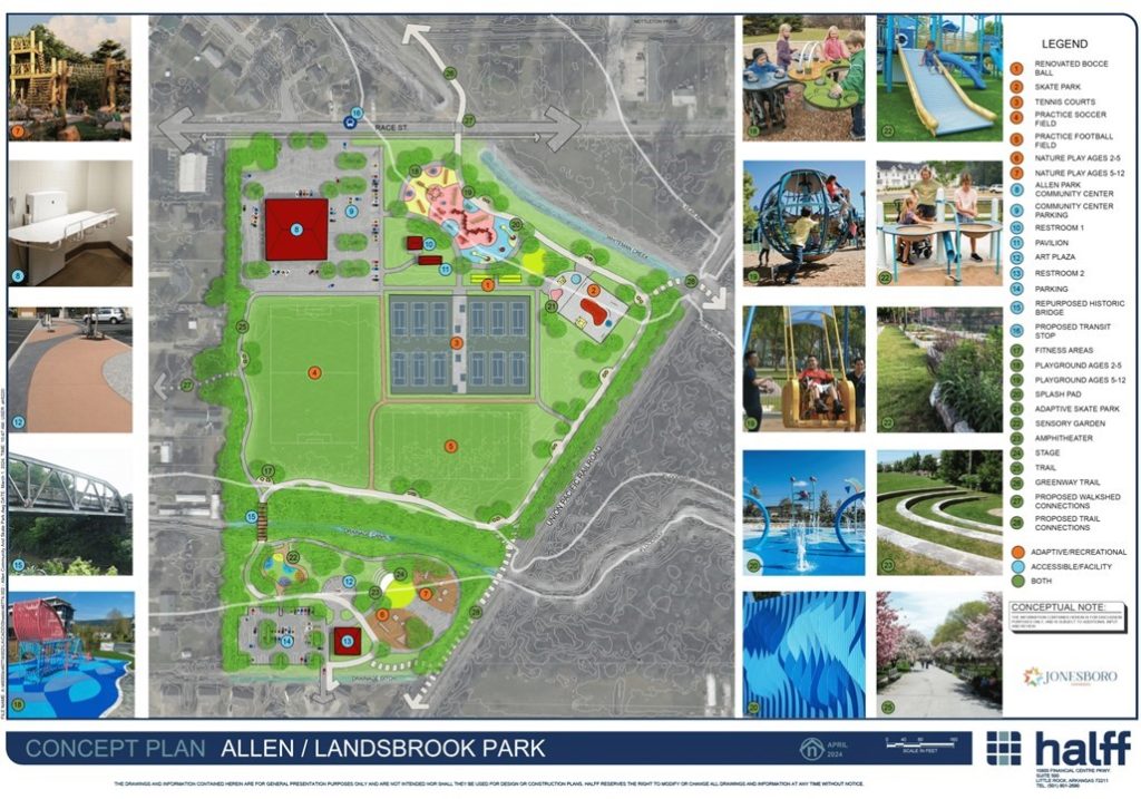 Plan rendering of Jonesboro Parks and Recreation Master Plan of Allen Landsbrook Park